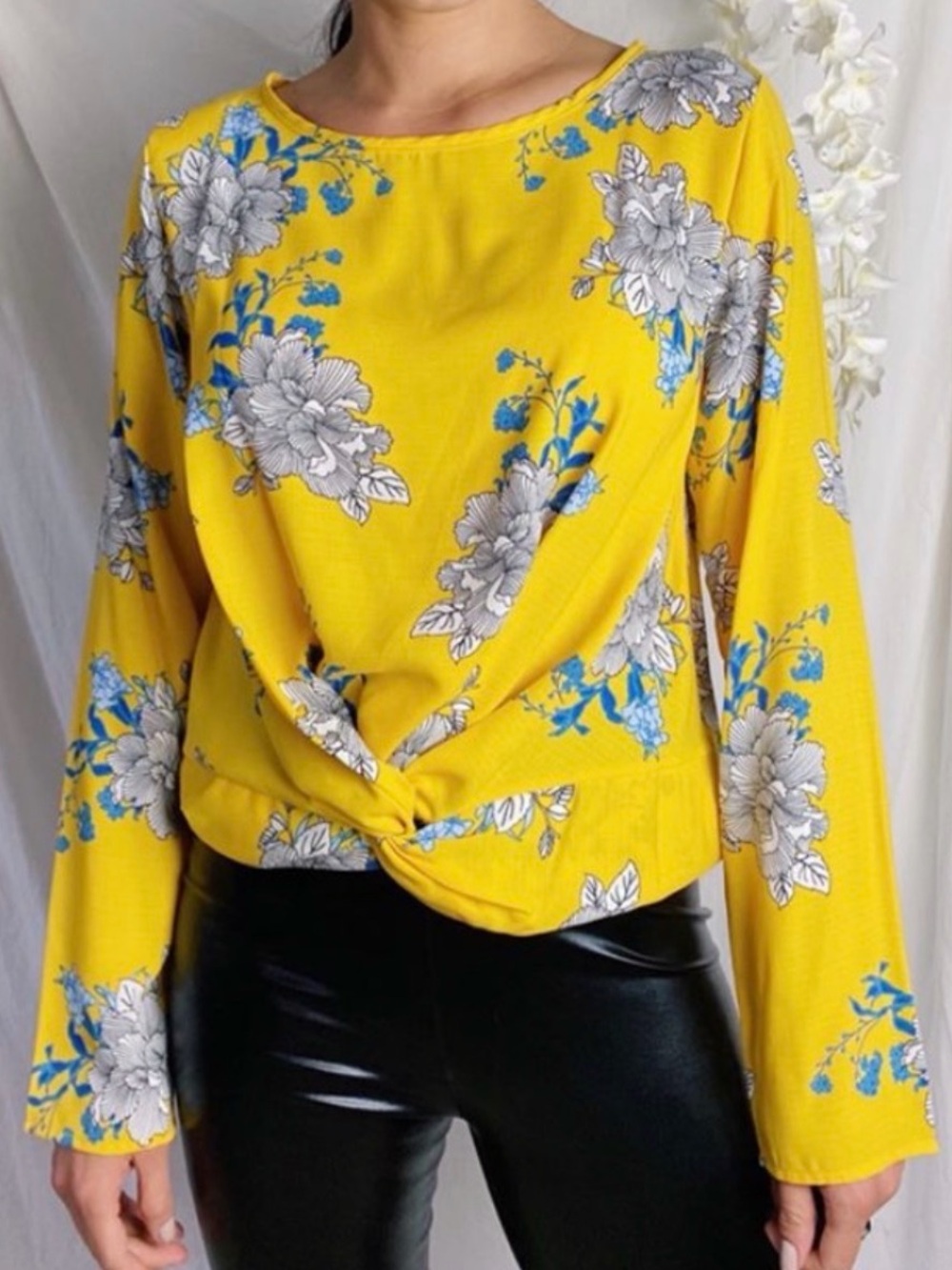 Yellow Floral Twist-Front Blouse